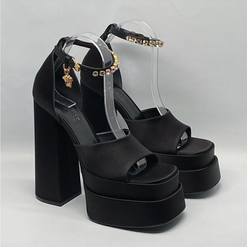 Versace Medusa Crystal Ankle-Strap Platform Sandals